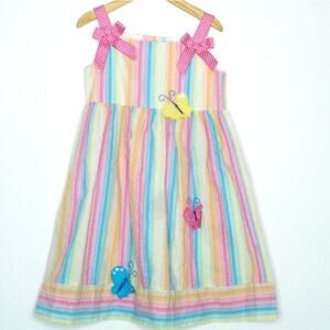 Rare Too Rainbow Stripes Sequin Butterfly Fit and Flare Dress, Size: 5 Girls
